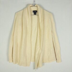 C by Bloomingdale's Cashmere Open Front Cardigan Womens M Ivory Quiet Luxury